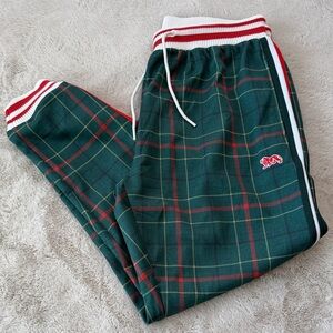 Plaid Track Pants with Red and White Stripes